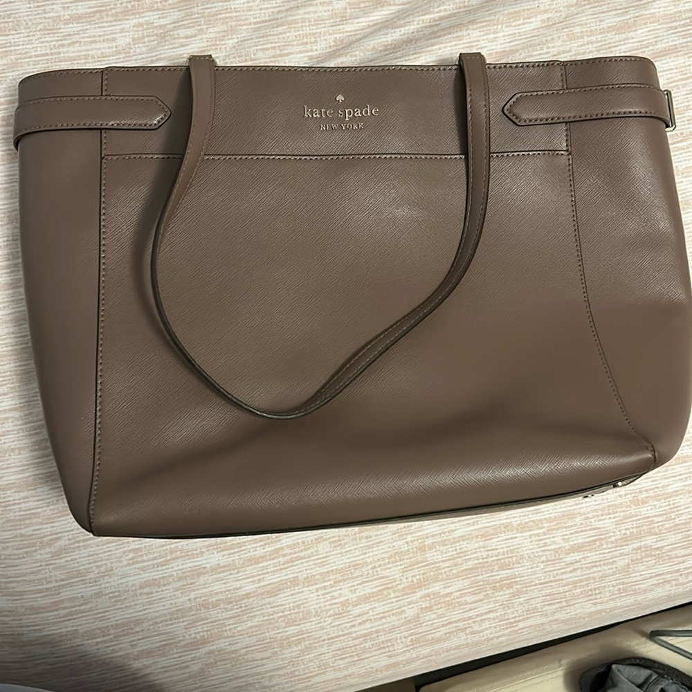 KATE SPADE TOTE Taupe with padded inside compartment for laptop.